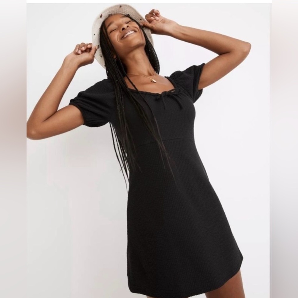 Madewell Seersucker Knit Puff Sleeve Mini Dress